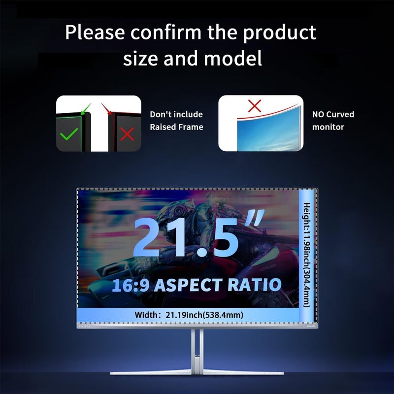 Phimoos [2 Pack] Magnetic Computer Privacy Screen Filter 21.5 Inch for 16:9 Widescreen Monitor Desktop PC, 21.5in Hanging Removable Anti Glare Blue Light Protector, Double Sided Reversible Eye Care Film - Image 2